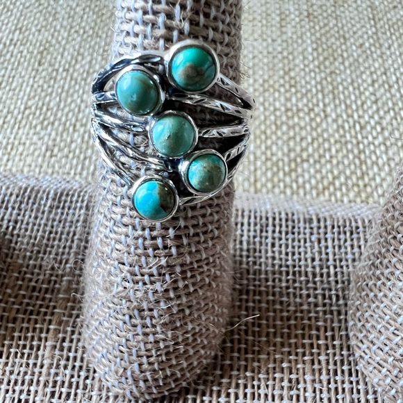 Mohave Turquoise & Sterling Silver Five Stone Ring Size 7 - Picture 2 of 6